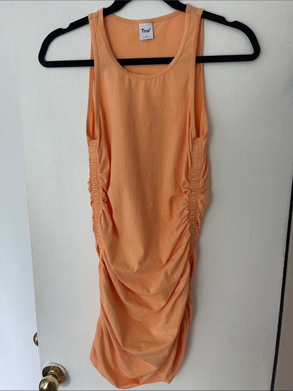 Aritzia Tna Peach Orange Ruched Tank Mini Dress SIZE M